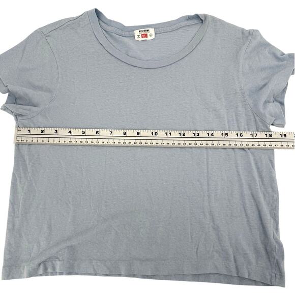 RE/DONE Hanes Women's T-Shirt Cropped Crew Neck Short Sleeve Baby Blue Size M - Picture 8 of 9